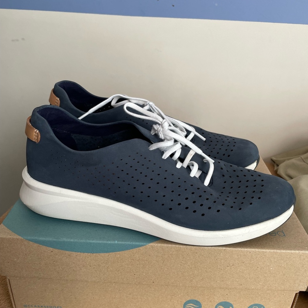 Clarks UN RIO TIE Navy Nubuck Leather Shoes size 9
